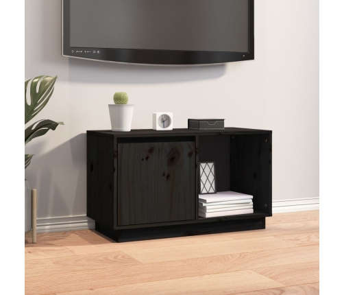 vidaXL Mueble de TV de madera maciza de pino negro 74x35x44 cm