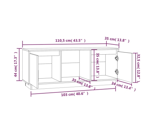 Mueble de TV de madera maciza de pino 110,5x35x44 cm