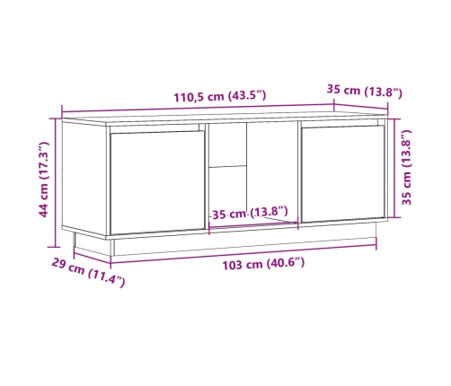 Mueble de TV de madera maciza de pino 110,5x35x44 cm