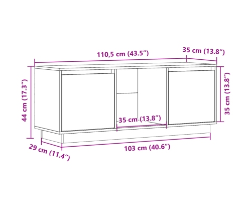 Mueble para TV de madera maciza de pino blanco 110,5x35x44 cm