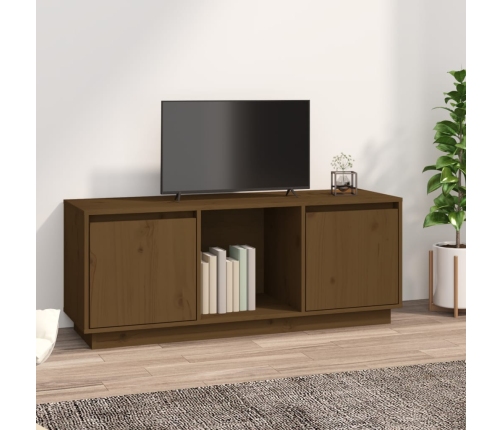 Mueble para TV madera maciza de pino marrón miel 110,5x35x44 cm