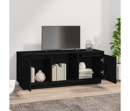 Mueble para TV de madera maciza de pino negro 110,5x35x44 cm