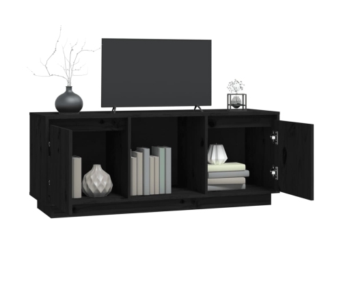 Mueble para TV de madera maciza de pino negro 110,5x35x44 cm