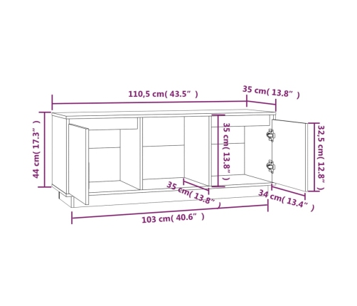 Mueble para TV de madera maciza de pino negro 110,5x35x44 cm