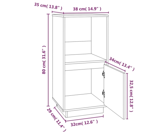 Aparador de madera maciza de pino 38x35x80 cm