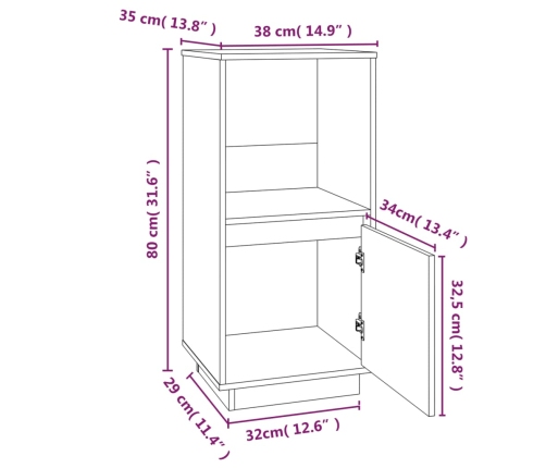 Aparador de madera maciza de pino gris 38x35x80 cm