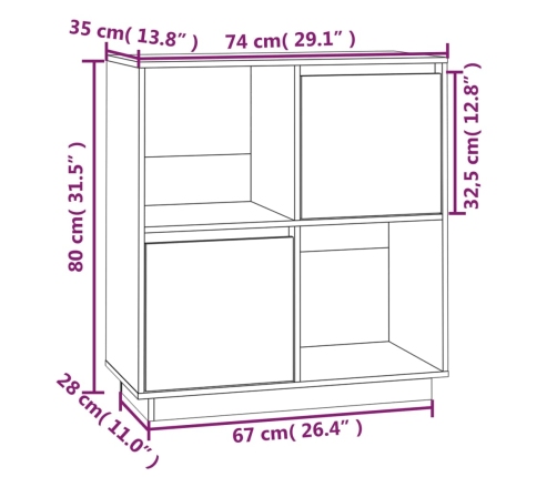 Aparador de madera maciza de pino negro 74x35x80 cm