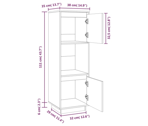 Aparador de madera maciza de pino 38x35x117 cm