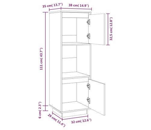 Aparador alto de madera maciza de pino banco 38x35x117 cm