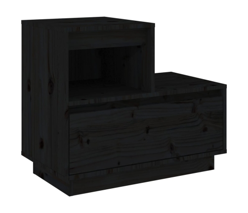 Mesita de noche madera maciza de pino negro 60x34x51 cm