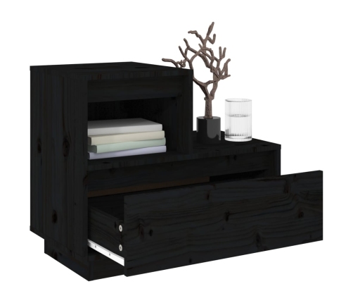 Mesita de noche madera maciza de pino negro 60x34x51 cm