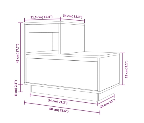 Mesita de noche madera maciza de pino negro 60x34x51 cm