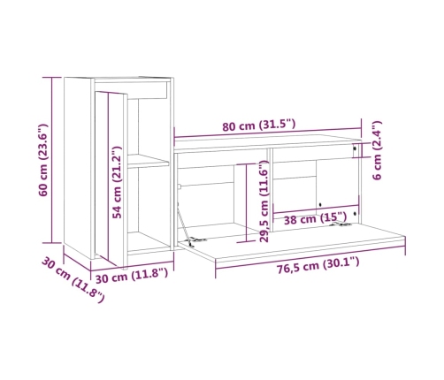 Muebles para TV 2 piezas madera maciza de pino