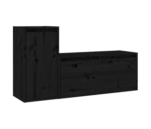 Muebles para TV 2 piezas madera maciza de pino negro