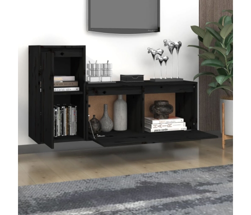 Muebles para TV 2 piezas madera maciza de pino negro