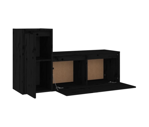 Muebles para TV 2 piezas madera maciza de pino negro