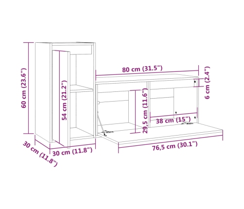 Muebles para TV 2 piezas madera maciza de pino negro