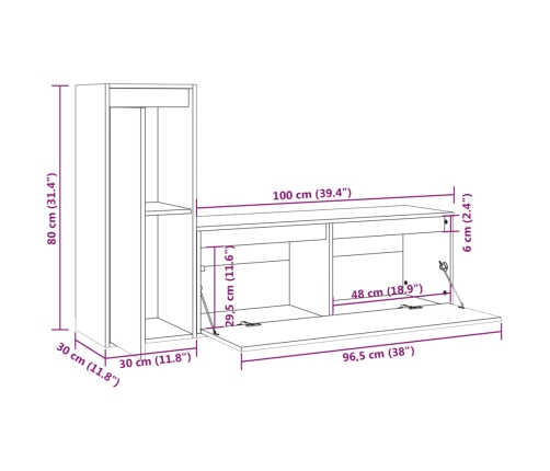 Muebles para TV 2 piezas madera maciza de pino gris