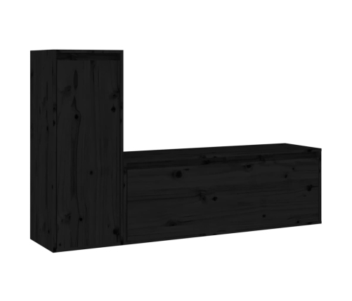 Muebles para TV 2 piezas madera maciza de pino negro