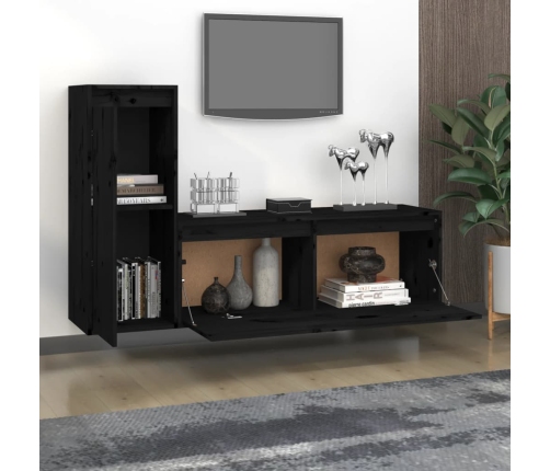 Muebles para TV 2 piezas madera maciza de pino negro