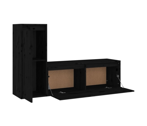 Muebles para TV 2 piezas madera maciza de pino negro