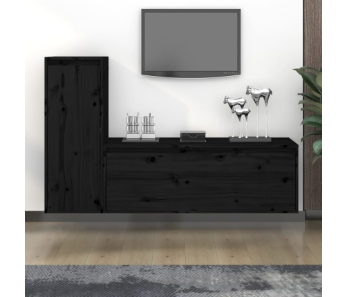 Muebles para TV 2 piezas madera maciza de pino negro