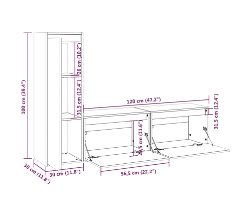 Muebles para TV 3 piezas madera maciza de pino