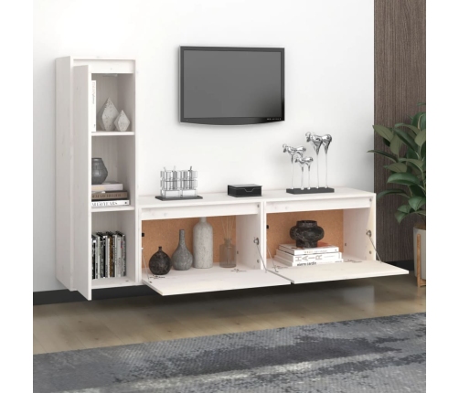 vidaXL Muebles para TV 3 piezas madera maciza de pino blanco