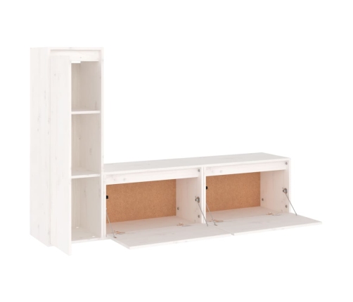 vidaXL Muebles para TV 3 piezas madera maciza de pino blanco