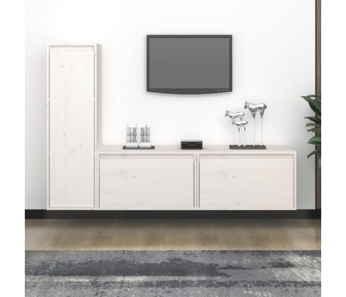 vidaXL Muebles para TV 3 piezas madera maciza de pino blanco