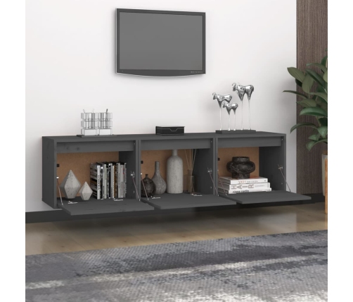 Muebles para TV 3 piezas madera maciza de pino gris