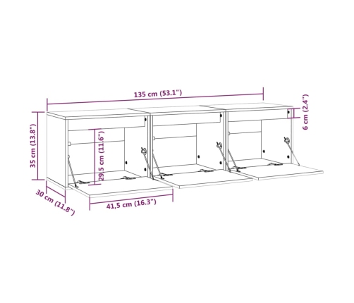 Muebles para TV 3 piezas madera maciza de pino gris