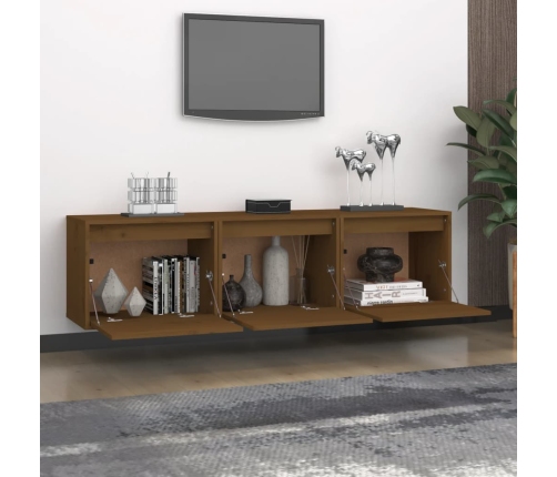 Muebles para TV 3 piezas madera maciza de pino marrón miel