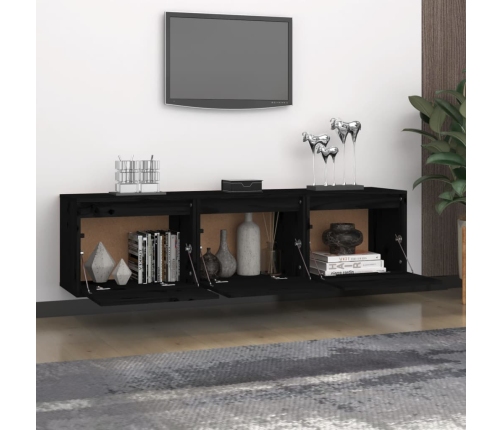 Muebles para TV 3 piezas madera maciza de pino negro