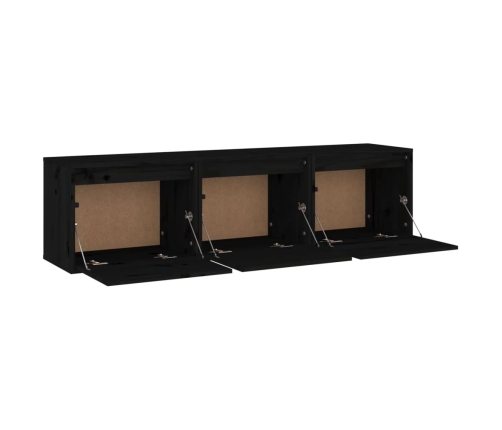 Muebles para TV 3 piezas madera maciza de pino negro