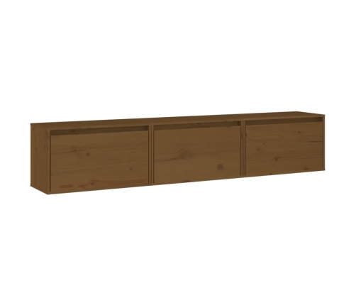 Mueble de TV 3 piezas madera maciza de pino marrón miel