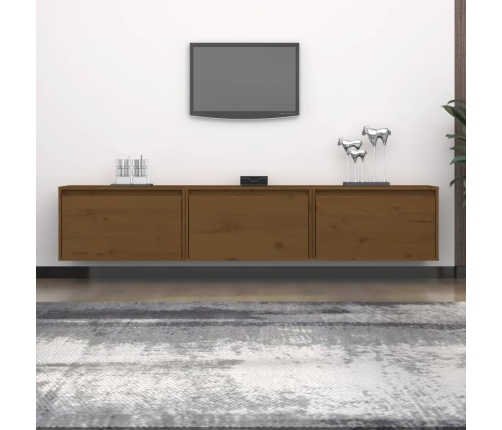 Mueble de TV 3 piezas madera maciza de pino marrón miel