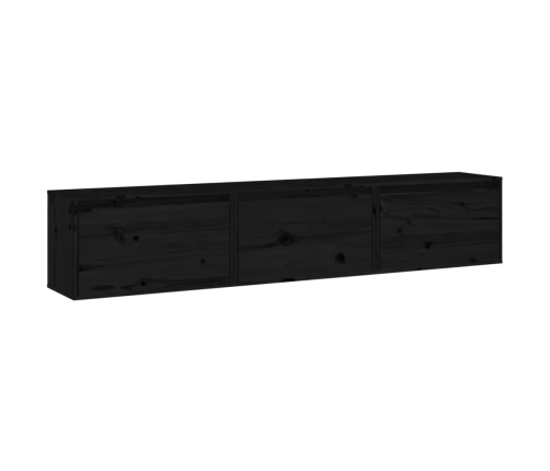 Mueble de TV 3 piezas madera maciza de pino negro