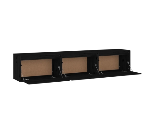 Mueble de TV 3 piezas madera maciza de pino negro