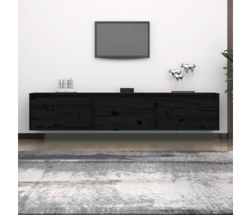 Mueble de TV 3 piezas madera maciza de pino negro