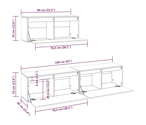 Muebles para TV 3 piezas madera maciza de pino