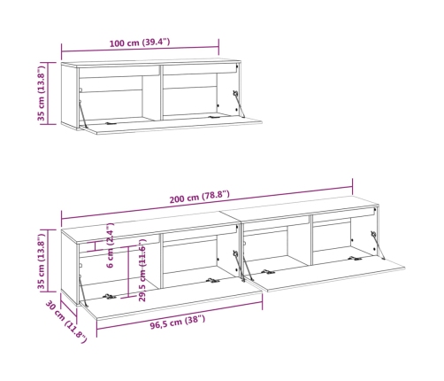 Muebles para TV 3 piezas madera maciza de pino