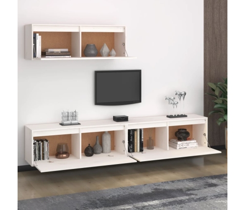 Conjunto de mueble de TV 3 piezas madera maciza de pino blanco