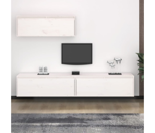 Conjunto de mueble de TV 3 piezas madera maciza de pino blanco