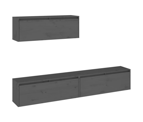 vidaXL Muebles para TV 3 piezas madera maciza de pino gris