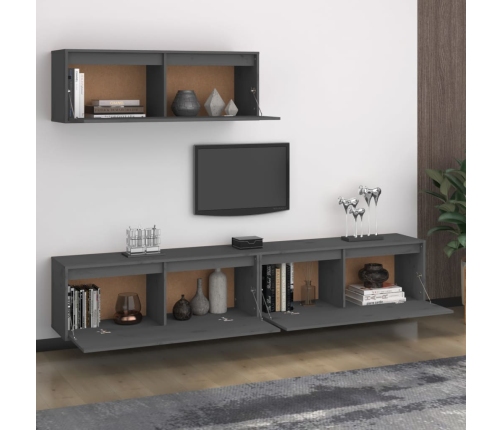 vidaXL Muebles para TV 3 piezas madera maciza de pino gris