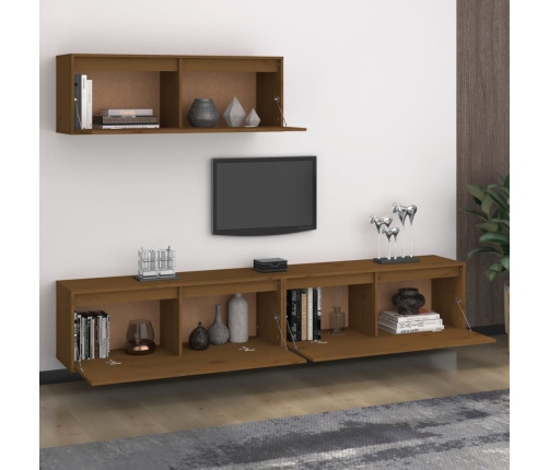 Muebles para TV 3 piezas madera maciza de pino marrón miel