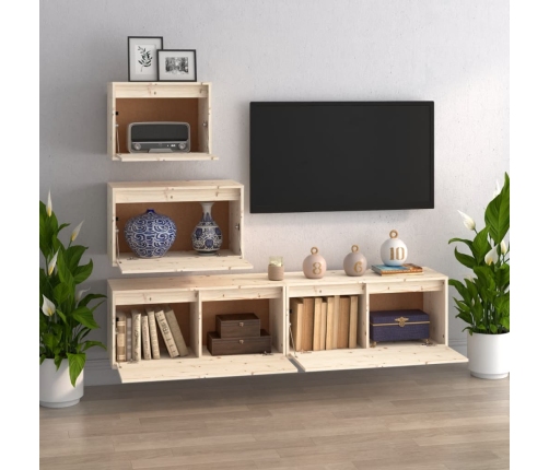 Muebles para TV 4 piezas madera maciza de pino