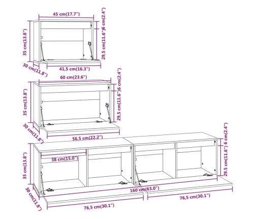 Muebles para TV 4 piezas madera maciza de pino