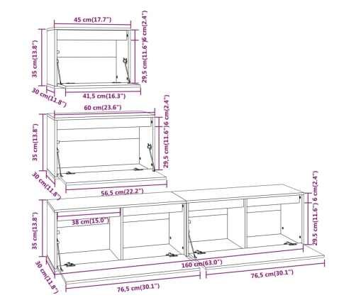 Muebles para TV 4 piezas madera maciza de pino blanco